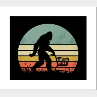 Bigfoot Holding a Shopping Cart Funny Vintage Shopper Posters and Art